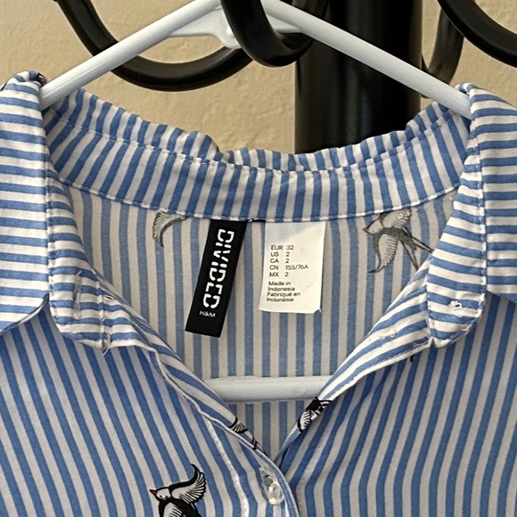 H&M Blue Striped Button-Up Shirt with Bird Embroidery - Picture 10 of 11